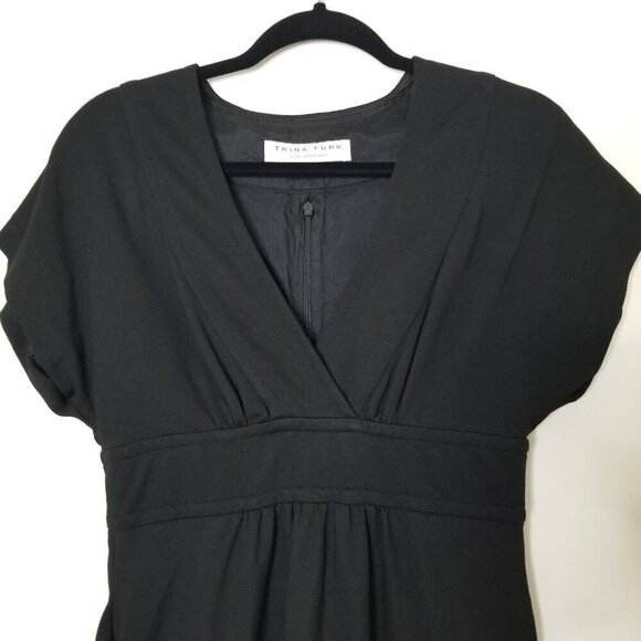 Trina Turk V-Neck Mini Empire Waist Dress Goth Witchy Pockets Staple Classic XS - Picture 6 of 16